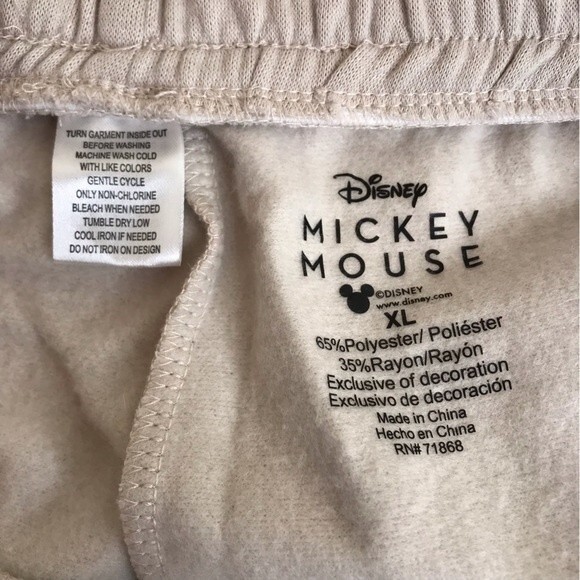 Disney Mickey Mouse Sweatpants Beige White Tuxedo Stripe Embroidered Pockets XL - Picture 7 of 12